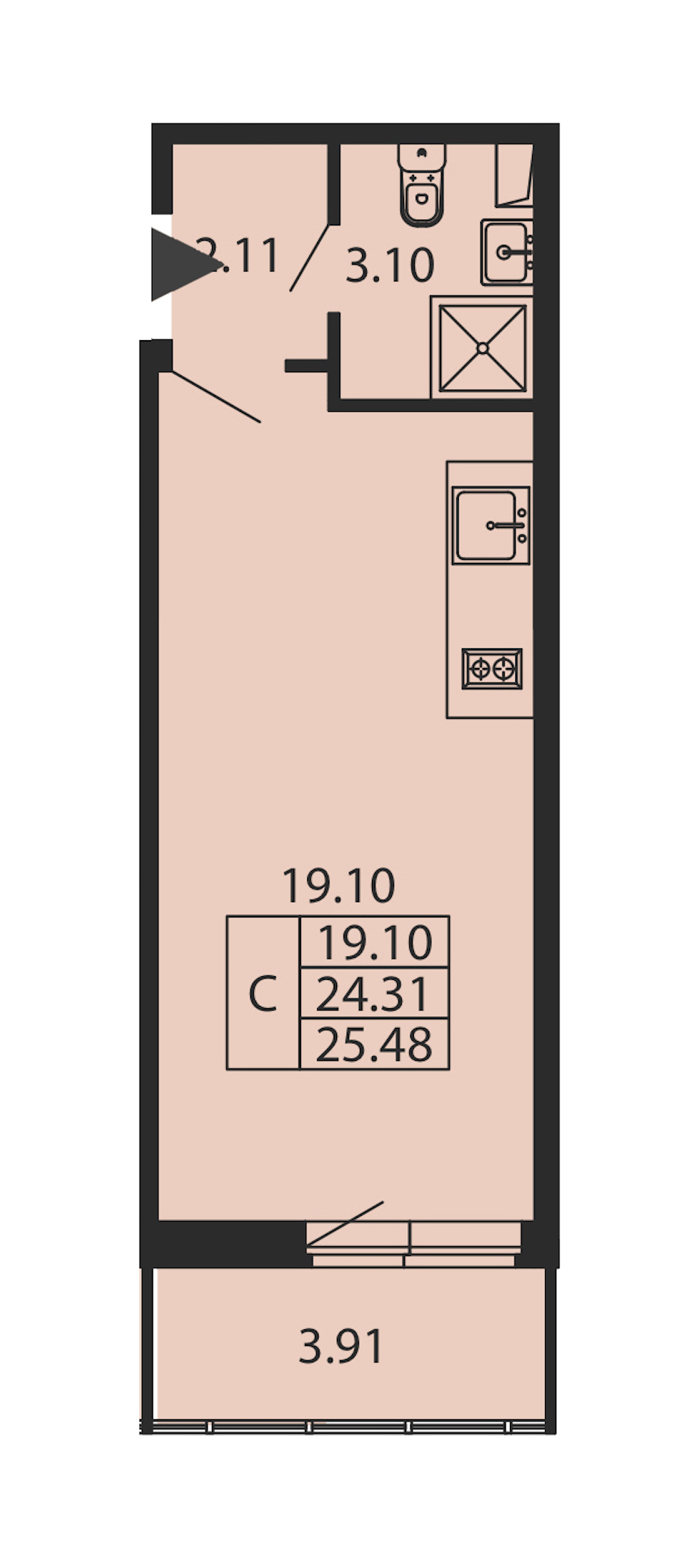 Квартира студия 24.31 м², 1/12 эт., ЖК «Полис ЛАВрики»